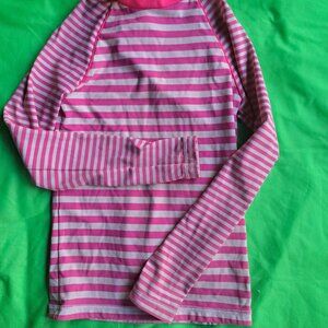 Boden Girl's Swim Shirt, Pink and White Stripes, Size 9-10 years